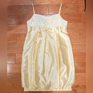 Yellow Baby Doll Satin Dress With Bow Detail